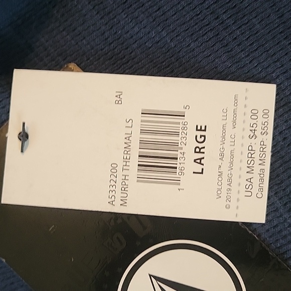 NWOT is a Men's Volcom Blue "Murph Thermal LS" size Large - Picture 2 of 5